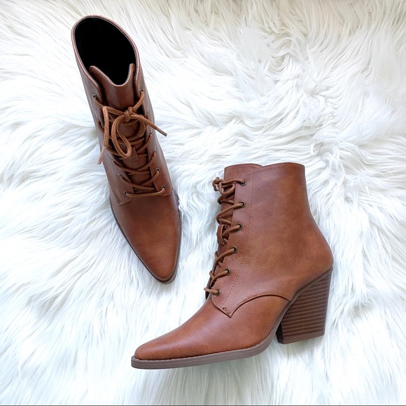 Lace up ankle booties boots camel brown leather heeled heels - Picture 11 of 11